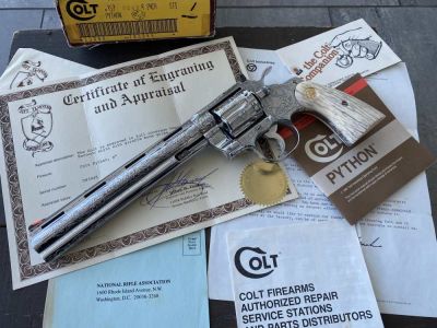 Colt Python 8" 1989 Engraved By Jeff Flannery Giraffe Bone Grips No Reserve