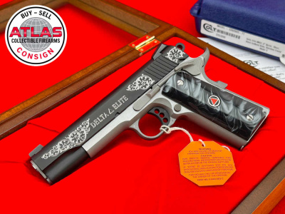 COLT DELTA ELITE 10MM 2-TONE *HAND ENGRAVED* w/ BLACK PEARLS